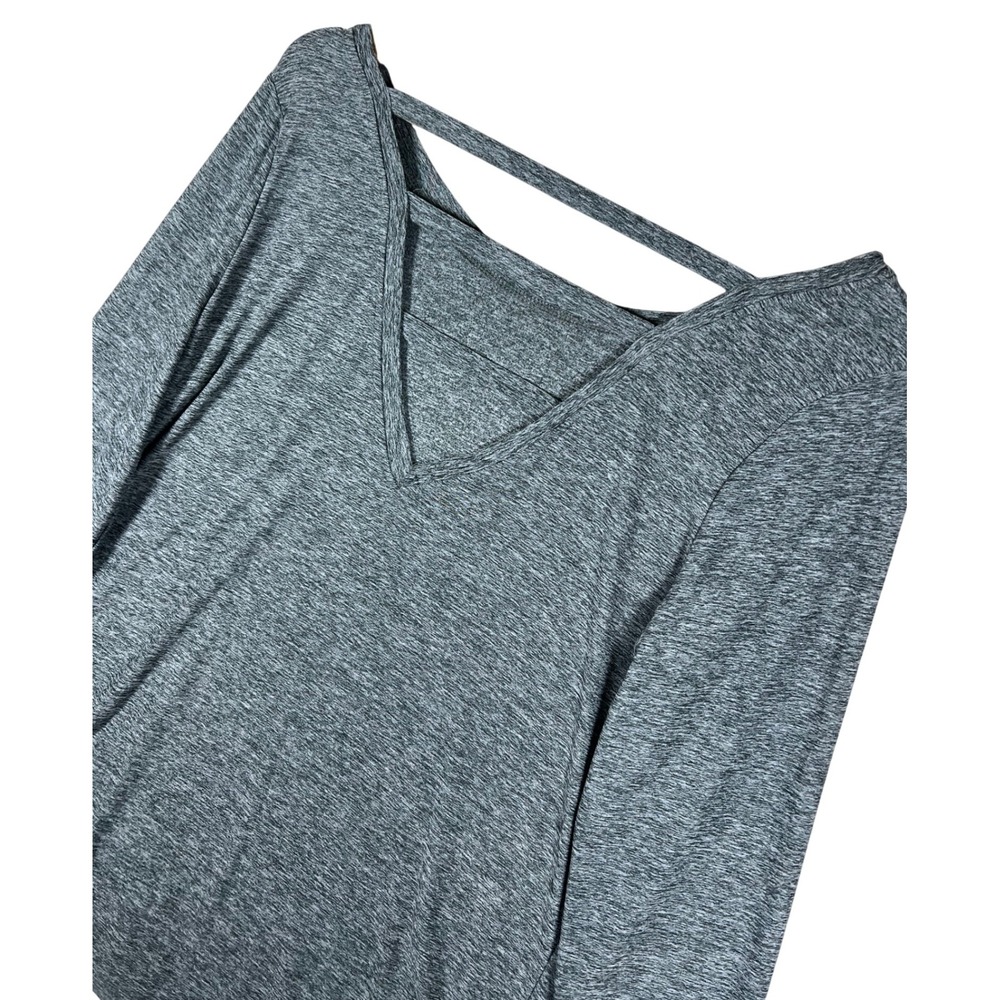Marika Women's Gray Heather V-Neck Long Sleeve Activewear‎ Top Open Back Medium